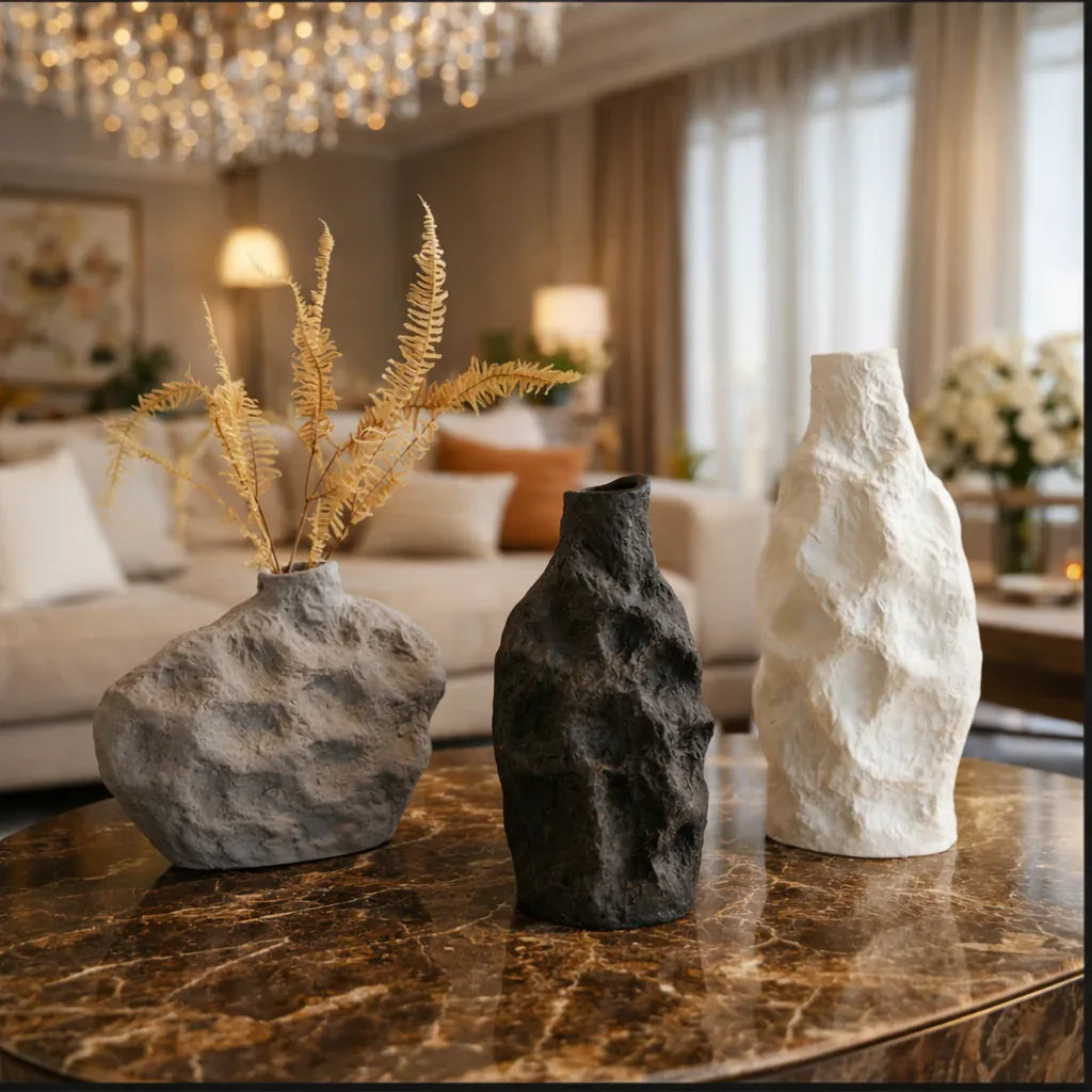 Stone Texture Ceramic Vase Set – Decor Style