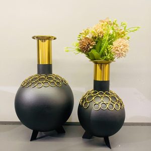 Ball vases made of Metal, black with golden neck, trend, design