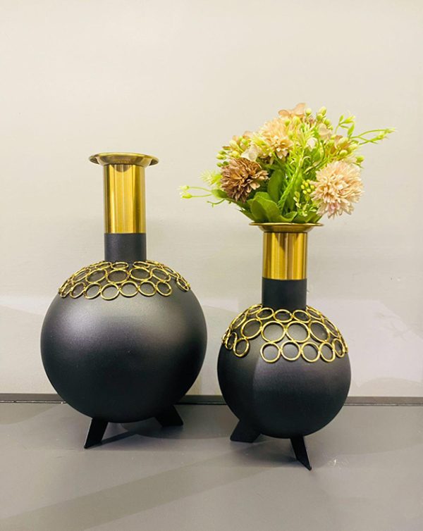 Ball vases made of Metal, black with golden neck, trend, design